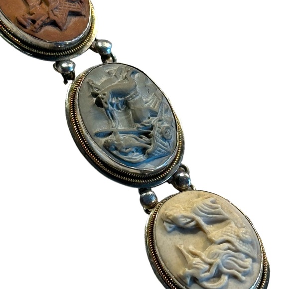 Antique Bracelet Stone Cameo 800 Silver Victorian Lava RARE Seven Days Chariots - Picture 3 of 14